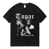 Repo atlikėjas Tupac 2pac Hip-hop Gatvės stiliaus Laisva rankovių marškinėliai 2026 Vasaros mada Vyriški ir moteriški medvilniniai marškinėliai S juoda