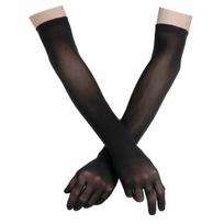 Sun Protection Opera Prom Mesh Transparent Gloves Long Sheer Finger Pantyhose Gloves Seamless Mitten juoda
