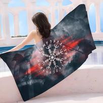 V-Viking Logo V-Vegvisir Luxury Microfiber Printed Beach Towel Mountain Climbing Yoga Beach Swimming Running Absorbent Towel W40*H60(CM)