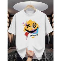 European sizes Smile Mood Men'S T-Shirt | Colorful Graffiti Smile Face Print Pattern, Pure, Premium Print, Durable, Casual Fashion, Crew Neck S balta