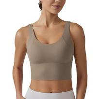 „Yoga Vest“ liemenėlė su fiksuotomis krūtų pagalvėlėmis „Deep V Back Design“ sportinė liemenė vientisos spalvos smūgiams atspari liemenėlė. XL kava