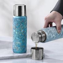 QIHU Insulated Pure Titanium Mug Unisex Holiday Gift Large Capacity Premium Tea Cup 450ml Moonlight Silver