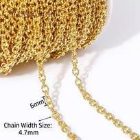 4.7MMX6MM 18K Gold Plated Metal Textured Cable O Shape Chain For Making Jewelry,High Quality Spool Chains DIY Jewelry Findings 1 Meter