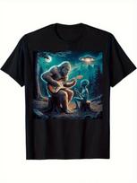 1pc Men's & Women's Retro & Alien Guitar Graphic T-Shirt - 220GSM 100% Cotton Cr XXXL