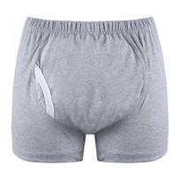 Washable Cotton Adult Diapers: Five-Layer Absorbent, Leak-Proof Incontinence Care Boxer Briefs L (Waist 66-69cm, 185g) pilka