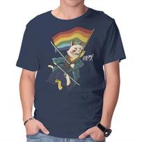 Unisex Crew Neck T-Shirt Katana Cat Rainbow Flag Graphic Short Sleeve Casual Tee M