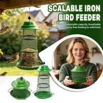 Telescopic Squirrel- Bird Feeder for Outdoor Garden, Adjustable Height Hanging Birdfeeder One Size žalia