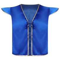 Mens Arabian Prince Cosplay Vest Fly Sleeve Open Front Tying Detail Metallic Shiny Trim Satin Tank Top S mėlyna