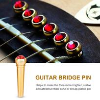 6Pcs Brass Made Guitar Bridge Pins with Crystal Glass Dot Decor Music Instrument Parts Red