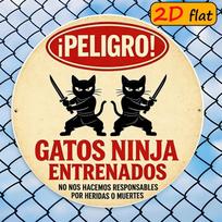 Ninja Cats Metal Sign Samurai Katana Peligro Ninjas Entrenadas Aluminum Plaque Japanese Manga Style Wall Decor 20x20cm(8x8inch)