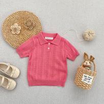 Girls' Summer Cable Knit Short Sleeve Polo Top 9Y (160cm) white