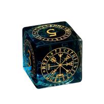Luxury Teal Blue Gold Norse Runic Patterned Resin Tabletop Role Playing Game Dungeons Dragons DND Polyhedral Dice Set