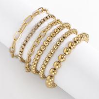 Hip Hop Punk Style Inlaid Diamond Metal Chain Bracelet Women's Fashion Trend CCB Round Bead Bracelet 6pcs Set Accessories 16cm auksas