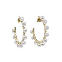 Promotion Gold Plated Circle Hoop Earring with Fresh Sea Peal Beaded Earring for Women
