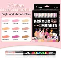9 Colors Acrylic Paint Pens Set with Soft Brush Tip, Colorful of Skin Series Marker Pen for Rock Painting, Wood, Glass, Paper
