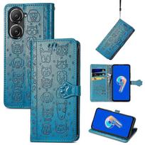 Flip Wallet Case for Asus Zenfone 9 with Embossed Cat Dog Pattern - Blue mėlyna