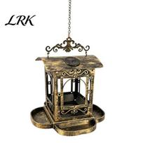 Vintage Style Bird Feeder Solar for Outdoors Hanging, Retro Carriage Shaped Metal Wild Rust Resistant Feeders, Powered Garden Lantern Patio, Copper plated
