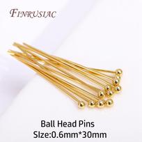 0.6X30MM 50-100Pcs/Lot 18K Gold Plated Flat Head/Ball Head/Eye Pins For Jewelry DIY Beading Jewellery Findings 50 pcs