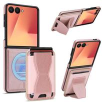 case for Samsung Z FLIP 7 6 5 4 3 Magnetic Snap Case With bracket card holder tough shell full coverage Wireless Charging plain Galaxy Z Flip7 rožinė