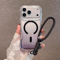 case for iphone 17 16 15 14 13 12 pro max Gradient transparent magnetic strap hanging rope phone case full coverage With Lanyard iPhone17