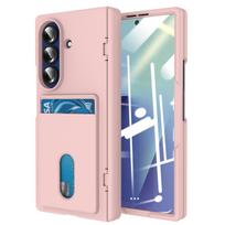 Wallet Slot Card Holder Hinge Protective Phone Case for Samsung Galaxy Z Fold 7 Fold7 5G Protector Shockproof Hard Shell Cover Galaxy Z Fold7 rožinė