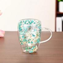 350 ml kūrybingi dvigubi didelio borosilikatinio stiklo puodeliai su rankena, šilumos izoliacija, gėlių pieno kavos puodeliai, namų vandens puodelių reikmenys 350ml