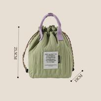 Korean Style Drawstring Insulation Lunch Box Bag Thermal Food Storage Cooler Insulated Bento Handbag for Offices and Picnics žalia