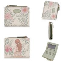 Cute Flowers Printed Cartoon Girl Wallets Card Holder Photo Coin Purse for Daughter's Birthday Gift Students PU Short Wallet žalia