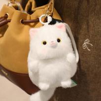 Cute Round White/Black/Calico Cat Plush Keychain Soft Stuffed Kitten Doll Perfect Birthday Gift for Kids Teens Girls Bag Pendant 12cm balta
