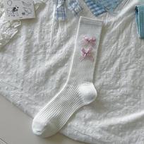 Ballet Style Solid Color Bow Mid Tube Socks Summer Cotton Lightweight Breathable Fashionable Soft Comfortable Casual Women Socks