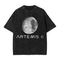Washed T Shirts Artemis II Launch To The Moon Hip Hop Vintage TShirt Harajuku Streetwear Short Sleeve Tops Tee Shirt Men Women S