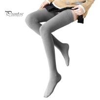 Thigh High Socks 1 Pair 80cm Japanese Style Solid Color Elasticity Non-slip Stockings Silicone Autumn Winter Women Over Knee šviesiai pilka spalva