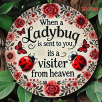 D Flata Pair of Ladybugs Are Paradise Visitors Metal Plaque Design Suitable for Home Office Bedroom Decoration Coffee Shop 20x20cm(8x8inch)