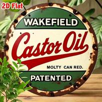 Vintage Wakefield Castor Oil Round Aluminum Sign D Flat Rustic Farmhouse Wall Art with Distressed Green Red Finish 20x30cm（7.8x11.8inch）