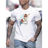 Men's Jesus & Demon Skateboard Graphic Tee - Casual Round Neck Short Sleeve T-Shirt, Machine Washable - Perfect for All Seasons M balta