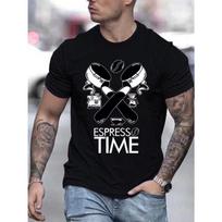 European sizes Men's Turquoise Barista T-Shirt - Espresso Latte Cappuccino Print Short Sleeve, Italian-Themed Cafe Workwear S juoda
