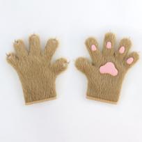 Thicken Plush Cat Paw Gloves Furry Puppy Claw Mittens Kawaii Cosplay Costume Gloves  Club chaki