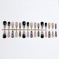 Handmade Silver Ladder Point Medium-Length Wearable Fake Nails with Stickers