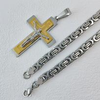 Naujas plokščios grandinėlės karoliai su nerūdijančio plieno kryžiaus pakabuku, papuošalų aksesuarai pendant size 3*6CM necklace size   55CM gray