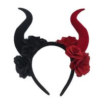 Gothic Red Black Flower Rose Headband Horn Hair Hoop Women raudona juoda spalva