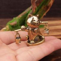 Brass Retro Cat Wealth Ornament - Maneki Neko Chinese Bronze Décor