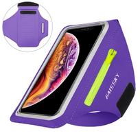 HAISSKY Running Sport Armbands For iPhone 16 15 14 13 12 Pro Max 14 Plus Samsung S24 Ultra Zipper Arm Bag Case For AirPods Pro 3 violetinė