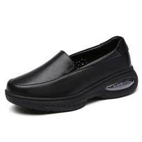 Fashion Genuine Leather Women Loafers Wedge Air Cushion Casual Walking Shoes Nurse Work Flats Breathable Comfort Nursing Shoes Soft Sole 34(22cm) juoda