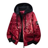 ACU Men's Winter Liquid Metal Fabric Two-Piece Look Casual Cotton Bread Jacket XL vyno raudonos spalvos