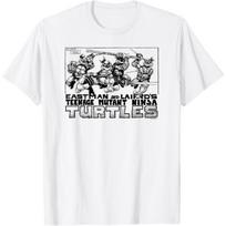 Teenage Mutant Ninja Turtles Group Action Outline Comic T-Shirt S balta
