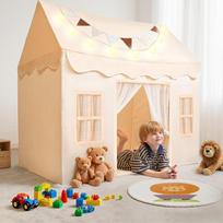 SYNCFUN Žaidimų palapinė vidaus ir lauko, su LED lemputėmis, pledas, erdvi 51x35x52 colio, mažiems vaikams nuo 3-7 metų, mėlyna United States beige
