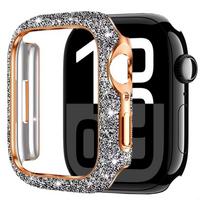 Moterų kristalinis deimantinis dėklas Apple Watch 11 10 46mm 42mm ekrano stiklo apsauginiam korpusui iWatch 9 8 7 6 5 SE 45mm 41mm 44mm 40mm Series 11-10 46mm sidabras