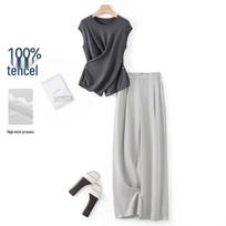 IHIMI Women's Tencel Knit Straight-Leg Two-Piece Set L