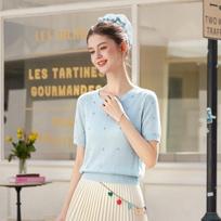 Bailuyu Beaded Short Sleeve Knitted Top M abrikosas