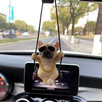 Car Interior Hanging Ornament Dog Figurine on Swing with Sunglasses and Chain Car Pendant Decoration for Rearview Mirror Accessories One Size geltona